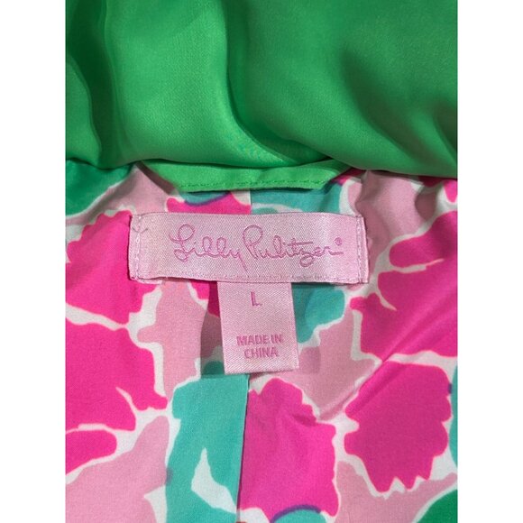 Lilly Pulitzer Kate Green Zip Snap Up Puffer Vest Preppy Gorpcore Size L 3046 - Picture 6 of 13
